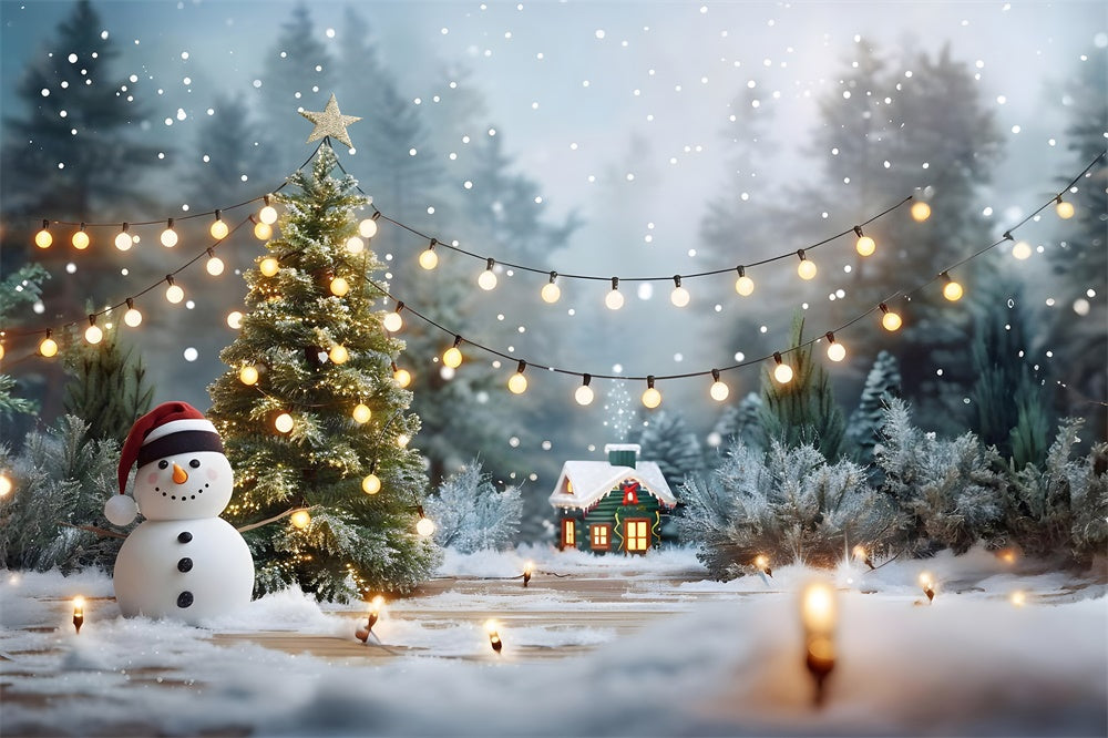 Sfondo Di Luci Di Alberi Di Natale Con Pupazzo Di Neve RR7-869