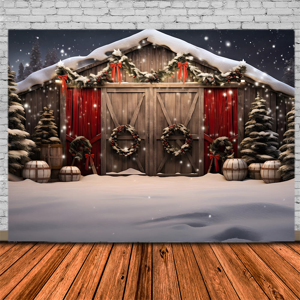 Sfondo Dell'Albero Di Natale Della Casa In Legno Innevato RR7-870