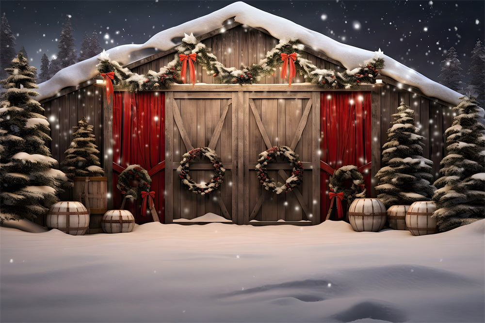 Sfondo Dell'Albero Di Natale Della Casa In Legno Innevato RR7-870