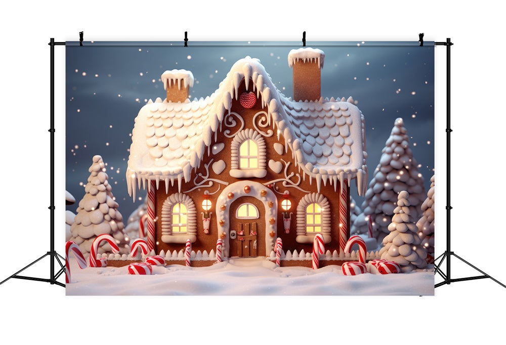 Sfondo Di Casa Di Marzapane Con Neve E Albero Di Natale RR7-873