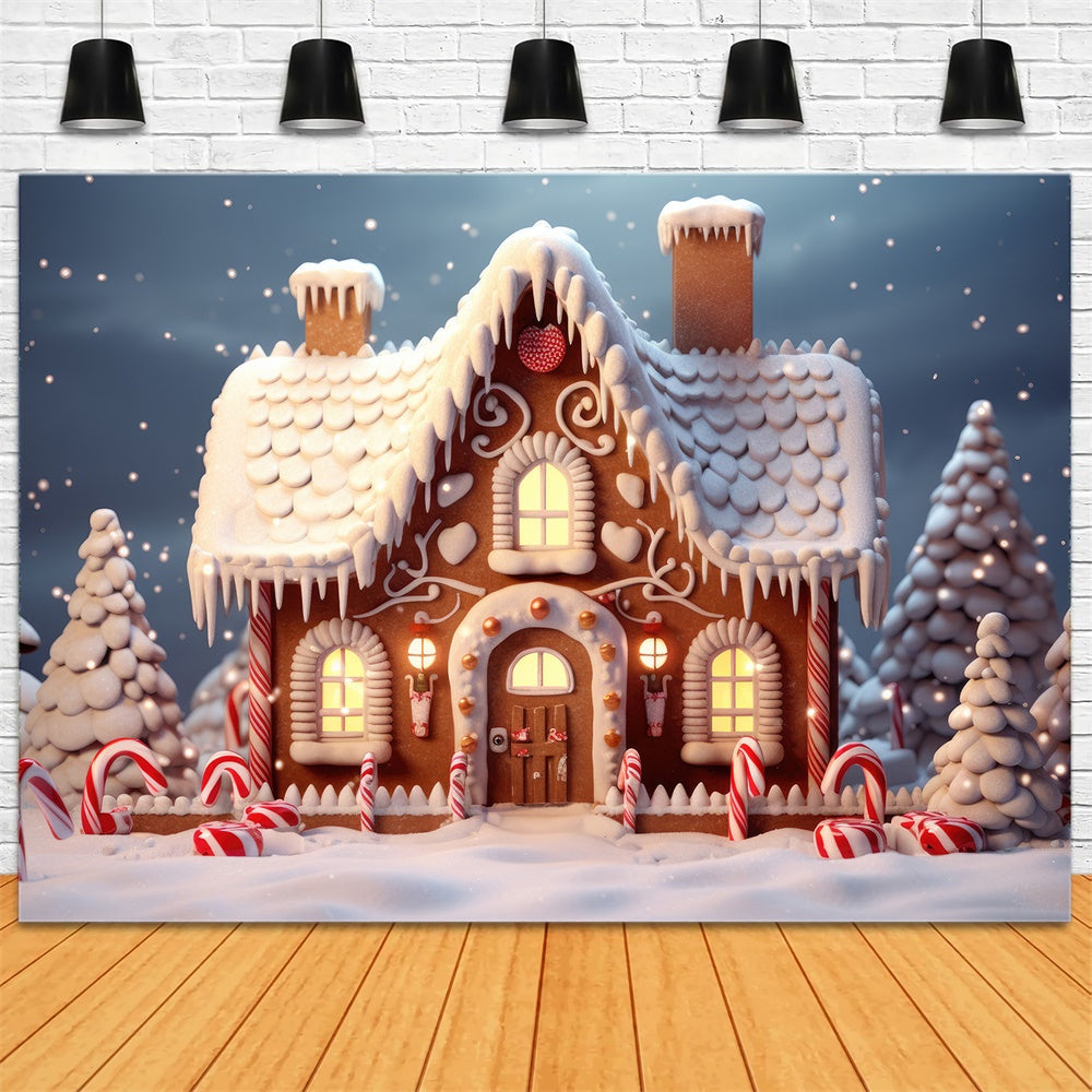 Sfondo Di Casa Di Marzapane Con Neve E Albero Di Natale RR7-873