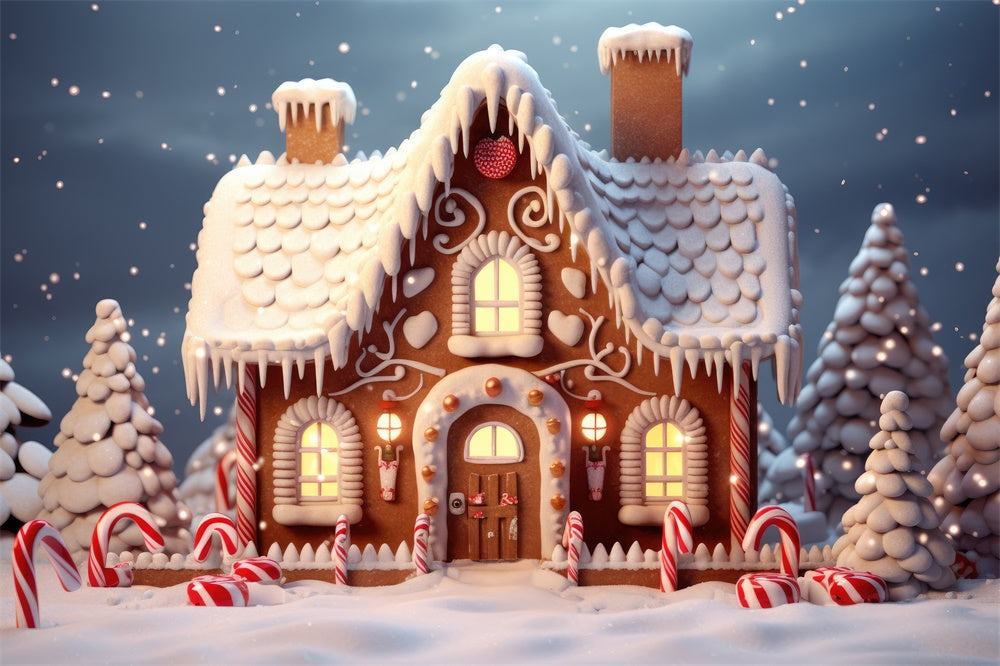 Sfondo Di Casa Di Marzapane Con Neve E Albero Di Natale RR7-873