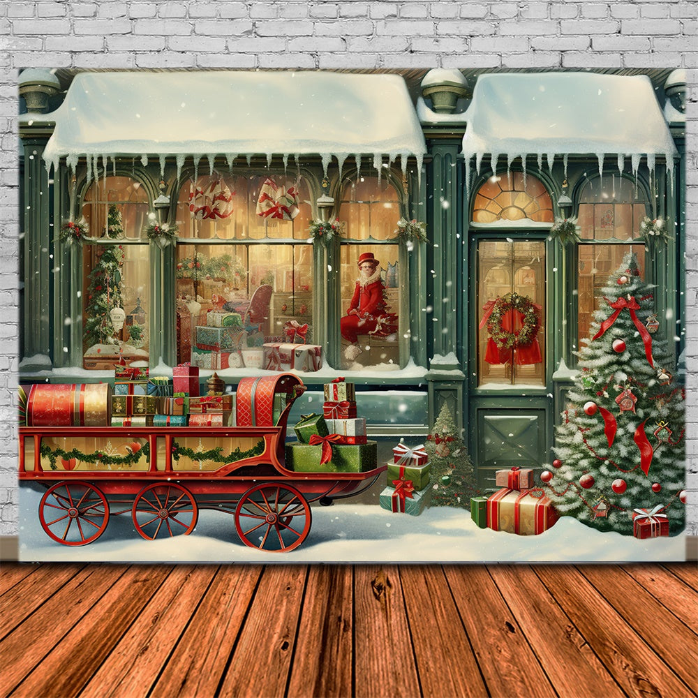 Negozio Di Natale Sfondo Con Slitta Di Babbo Natale RR7-877