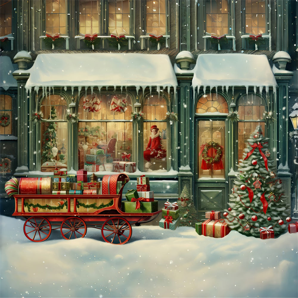 Negozio Di Natale Sfondo Con Slitta Di Babbo Natale RR7-877