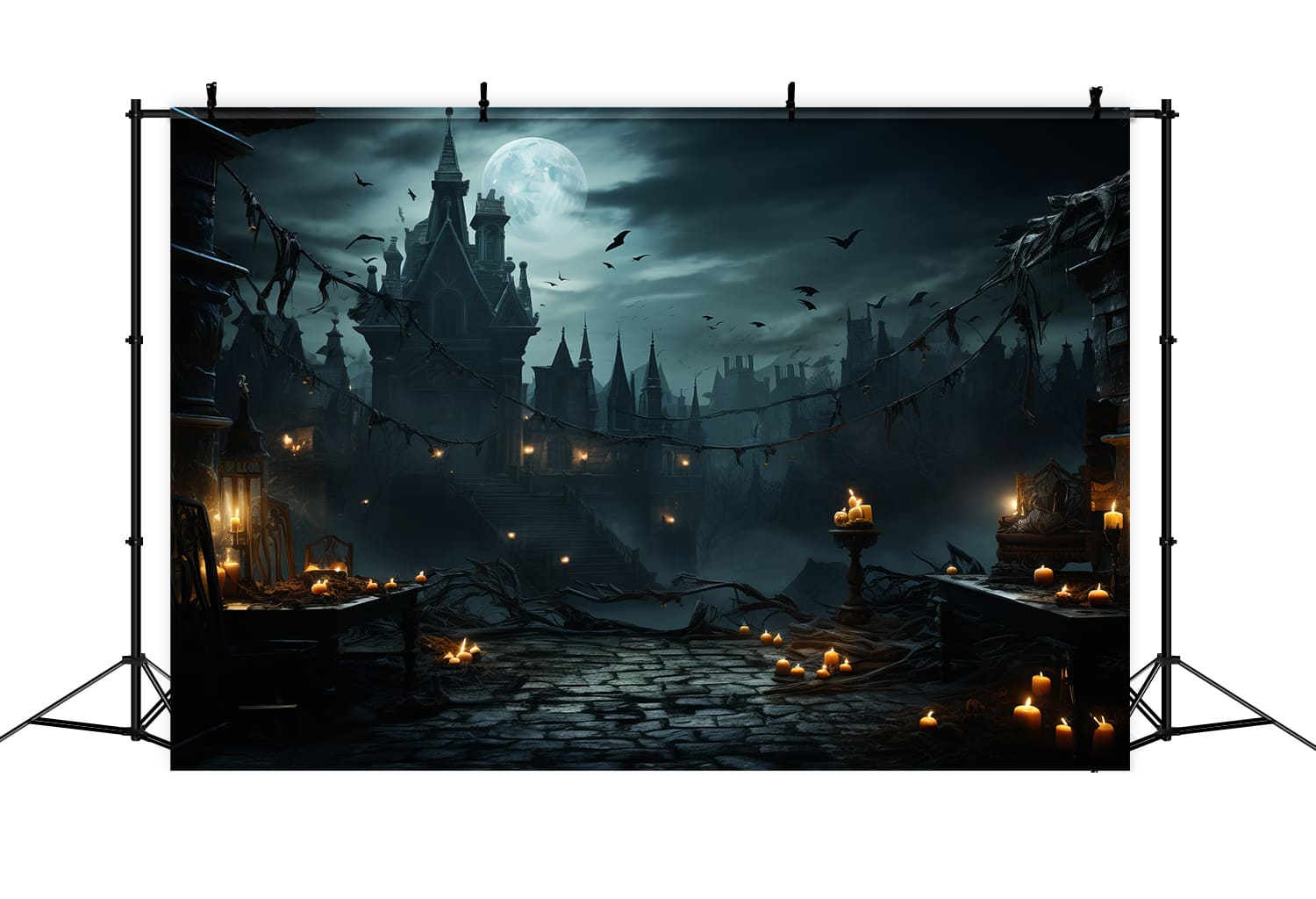 Sfondo Di Candele Del Castello Infestato Di Halloween RR7-89