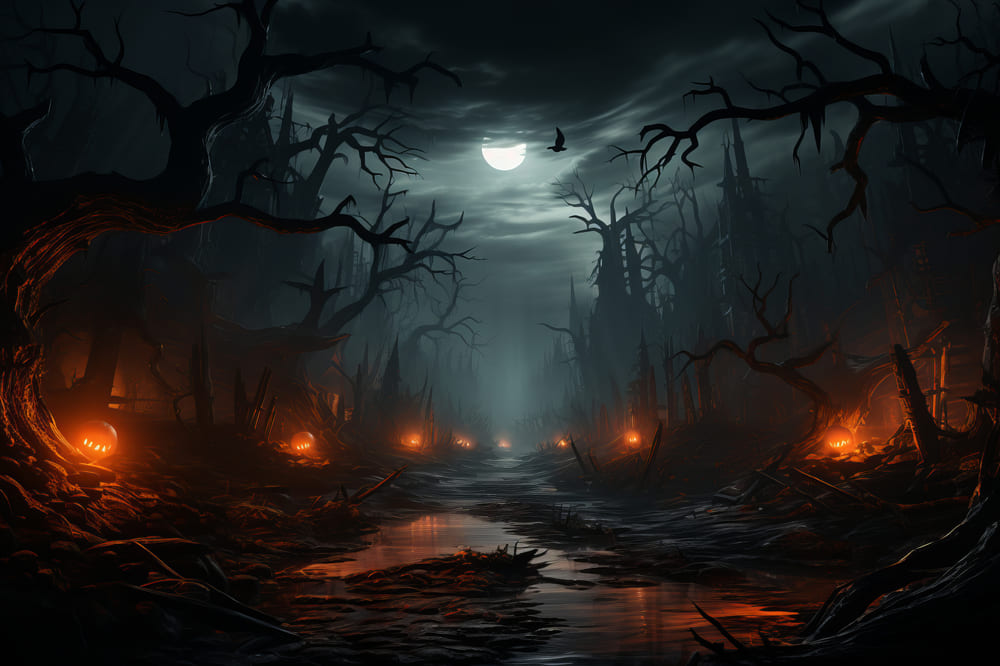 Sfondo Fotografico Della Foresta Fantasma Di Halloween Night RR7-90