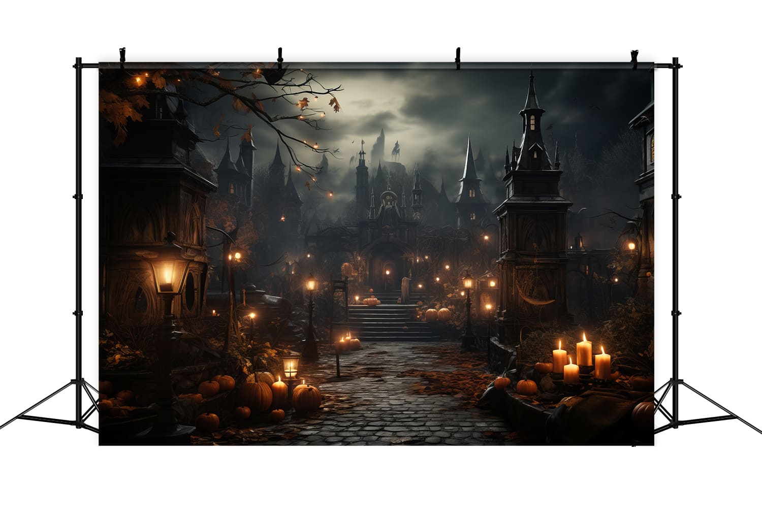 Sfondo Di Zucche Con Candele Del Castello Di Halloween RR7-91