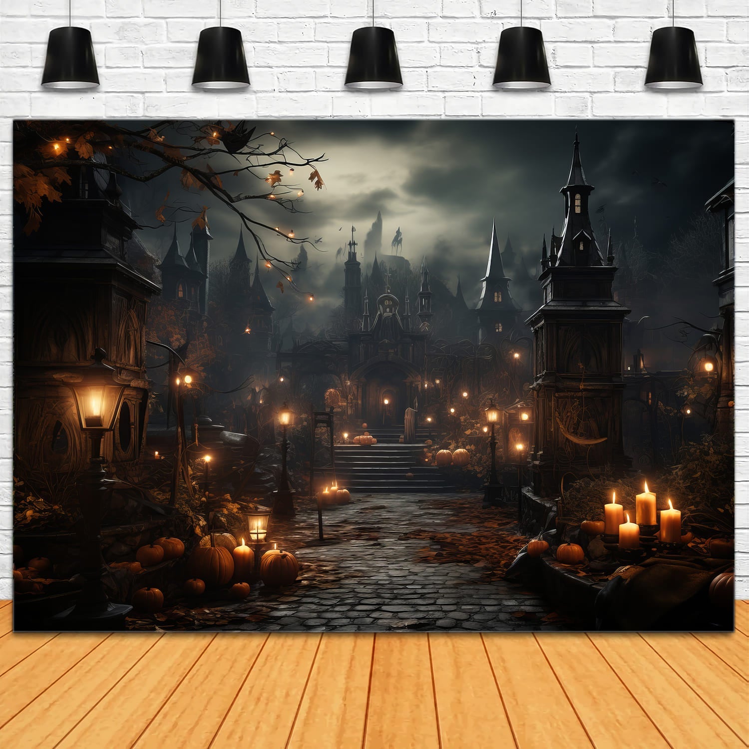 Sfondo Di Zucche Con Candele Del Castello Di Halloween RR7-91