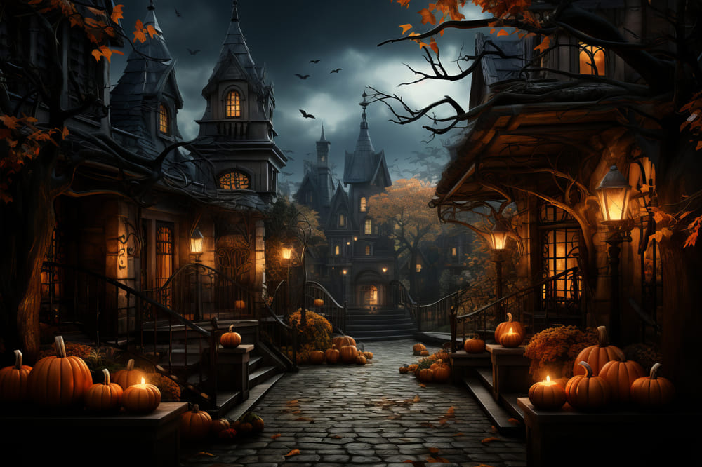 Sfondo Fotografico Di Halloween Con Lanterne Di Zucca RR7-93