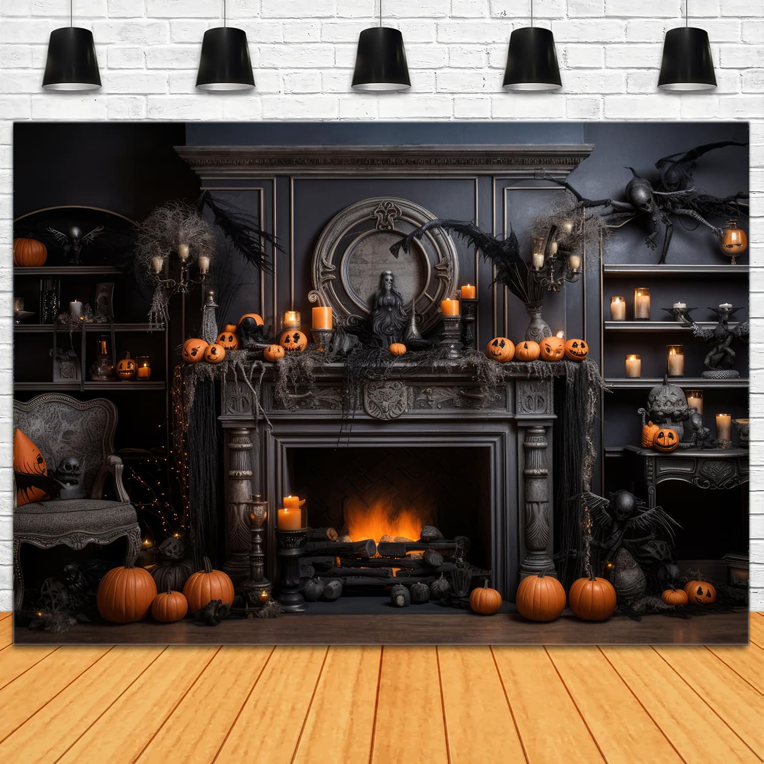 Sfondo Di Candele Di Zucche Di Camino Di Halloween RR7-97