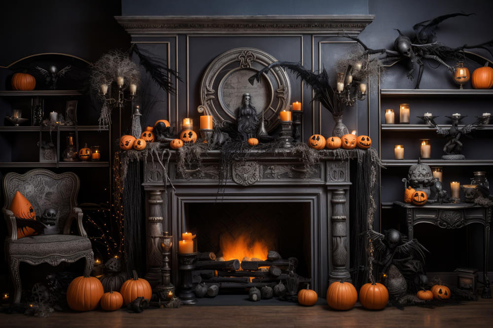 Sfondo Di Candele Di Zucche Di Camino Di Halloween RR7-97