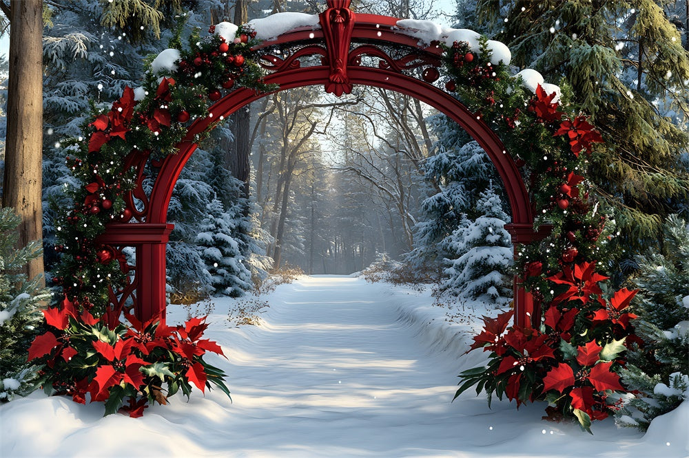 Sfondo Di Alberi Di Neve Con Ghirlanda Di Natale Poinsettia RR8-100