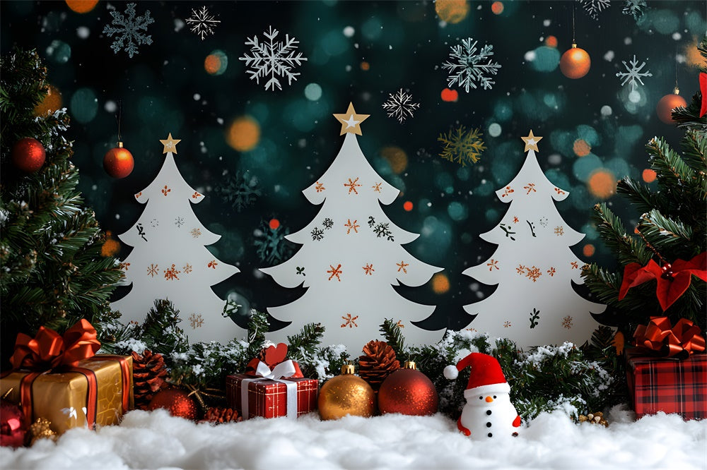 Sfondo Di Scatole Regalo Con Pupazzo Di Neve Per Alberi Di Natale RR8-101