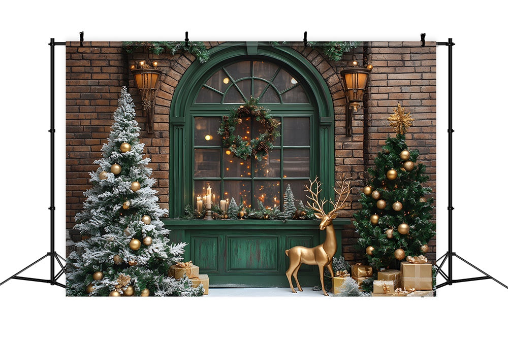 Sfondo Con Renna E Finestra Con Ghirlanda Di Albero Di Natale RR8-103