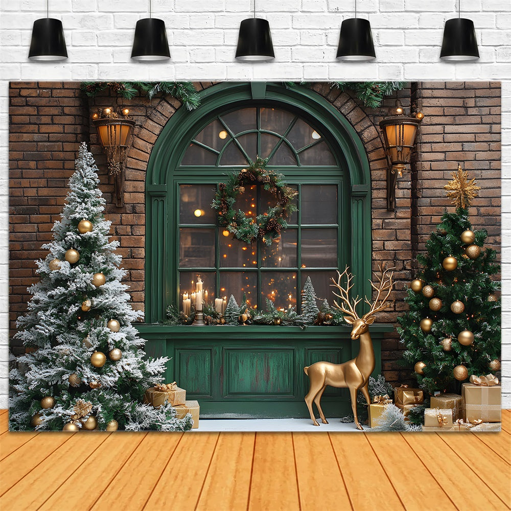 Sfondo Con Renna E Finestra Con Ghirlanda Di Albero Di Natale RR8-103