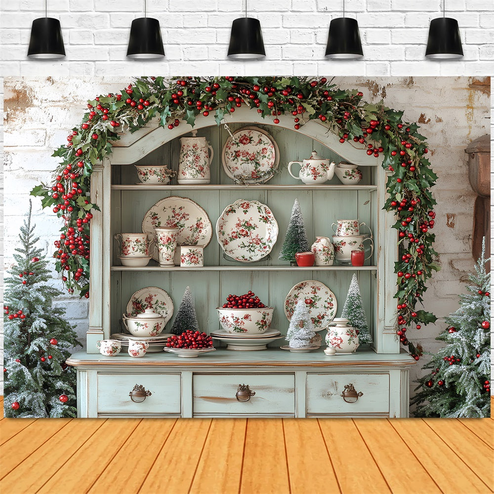 Sfondo Per Armadio Da Cucina Con Ghirlanda Di Alberi Di Natale RR8-117