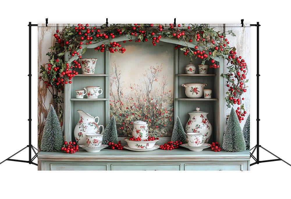 Sfondo Dell'Armadio Da Cucina Decorato Con Decorazioni Natalizie RR8-118