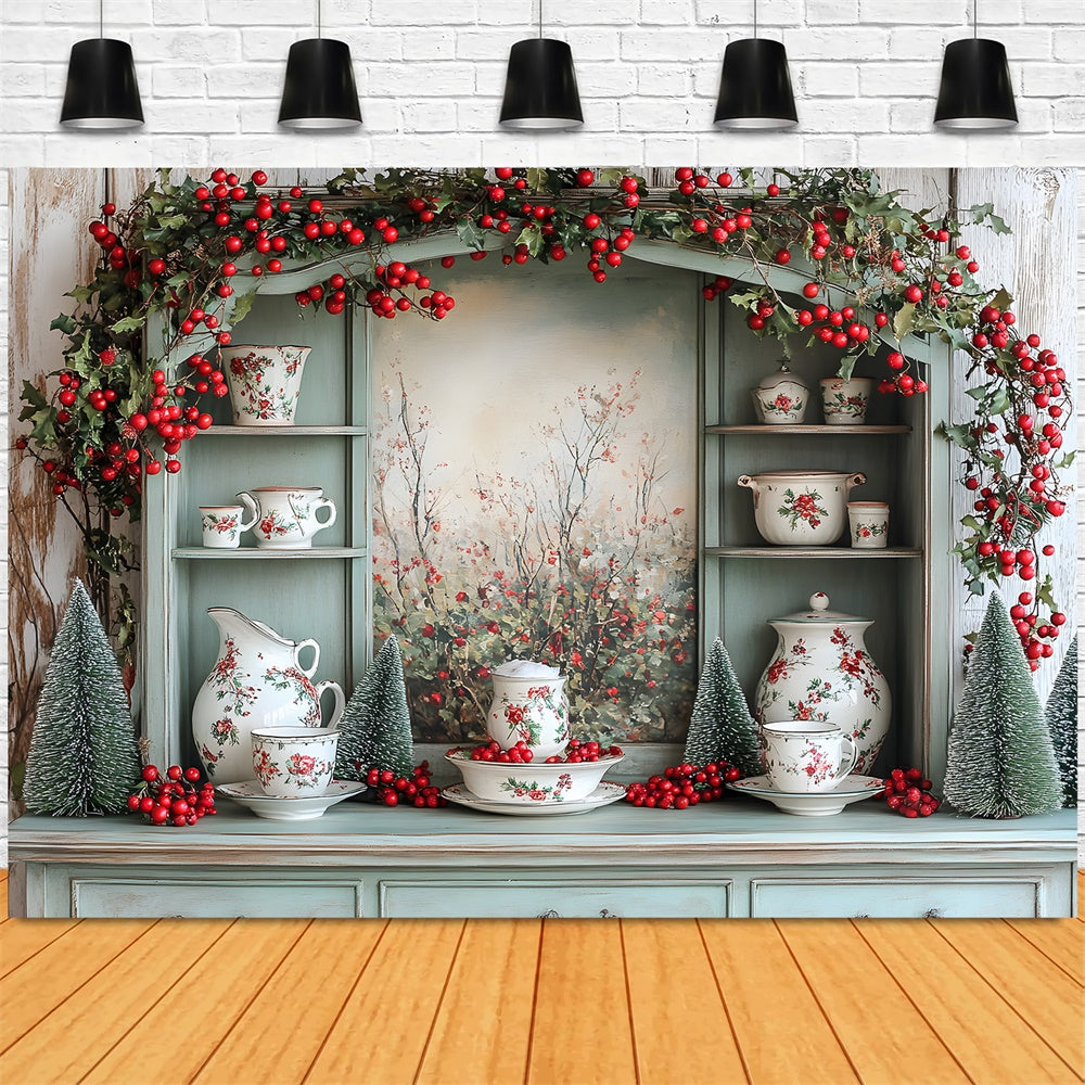 Sfondo Dell'Armadio Da Cucina Decorato Con Decorazioni Natalizie RR8-118