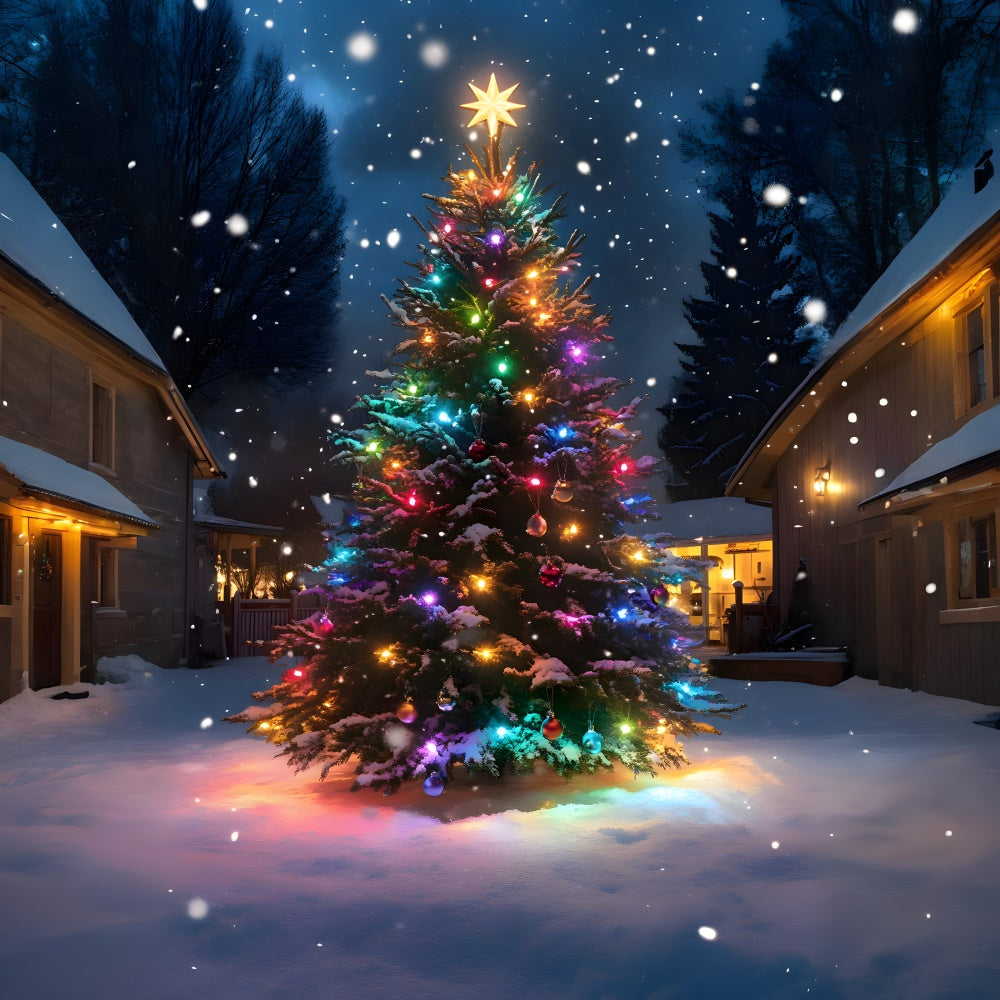 Sfondo Di Neve Con Luci Colorate Dell'Albero Di Natale RR8-126