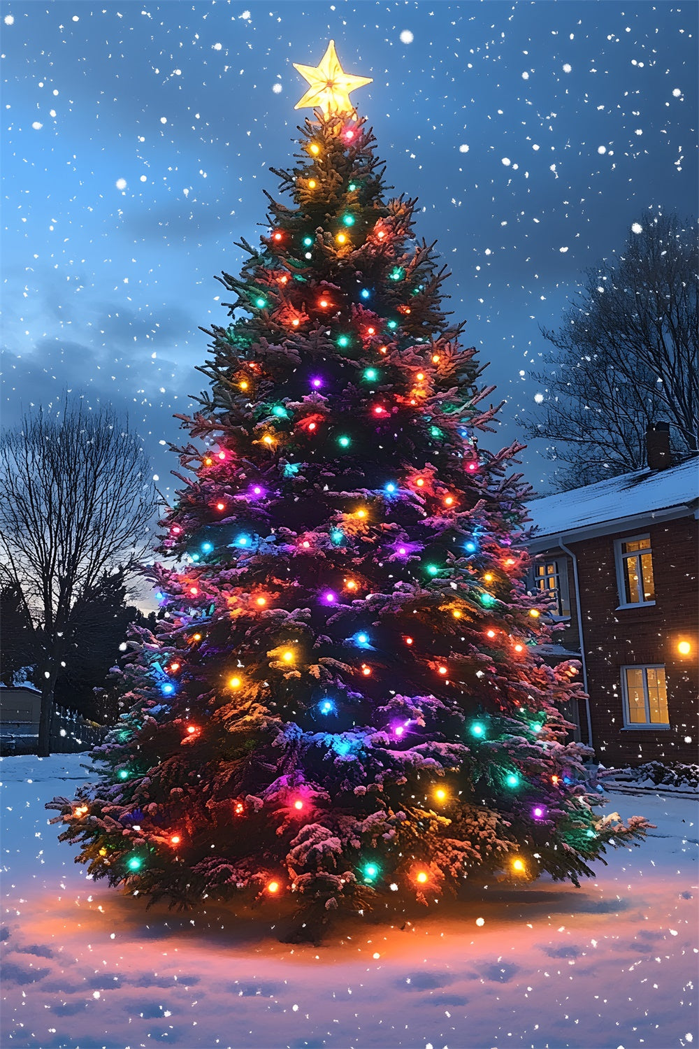Sfondo Albero Luminoso Con Fiocco Di Neve Natalizio RR8-127