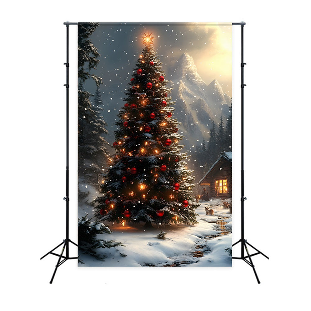 Sfondo Di Montagne Innevate Con Albero Di Natale RR8-128