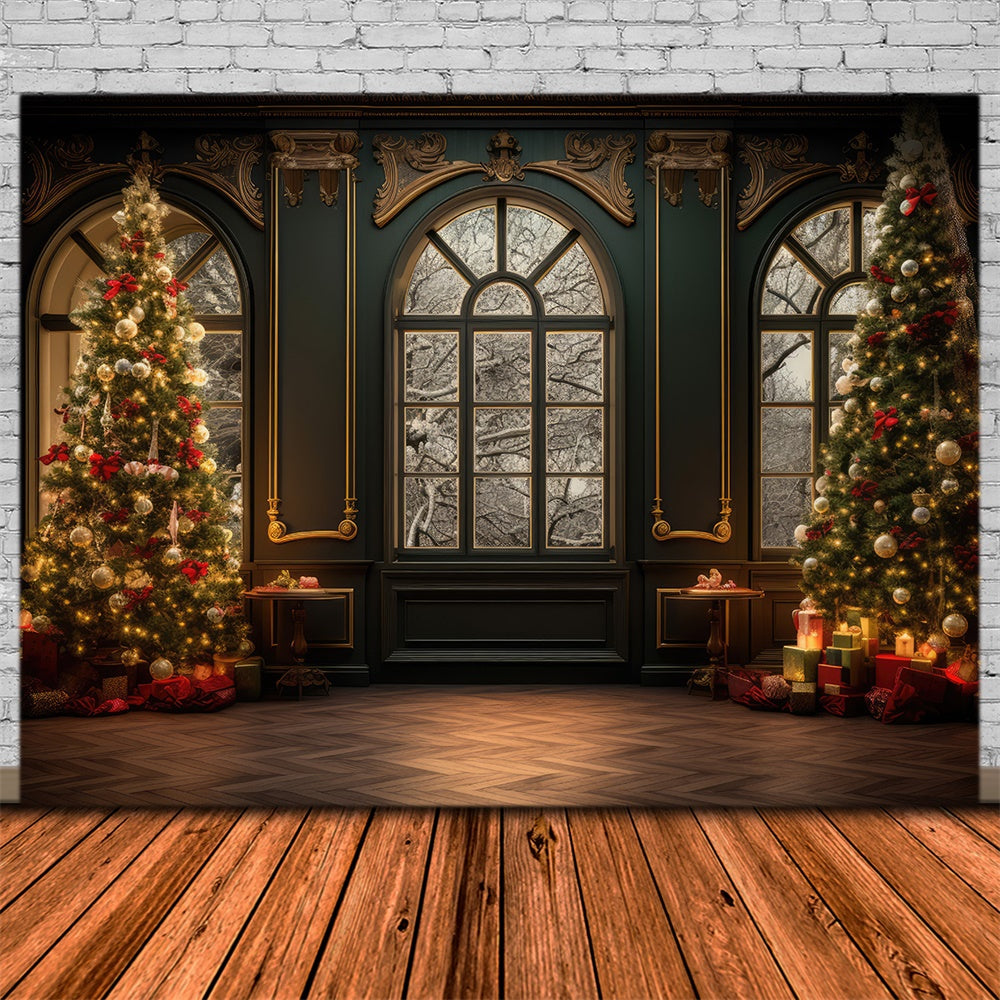 Sfondo Per Sala Da Ballo Con Alberi Di Natale Decorati RR8-134