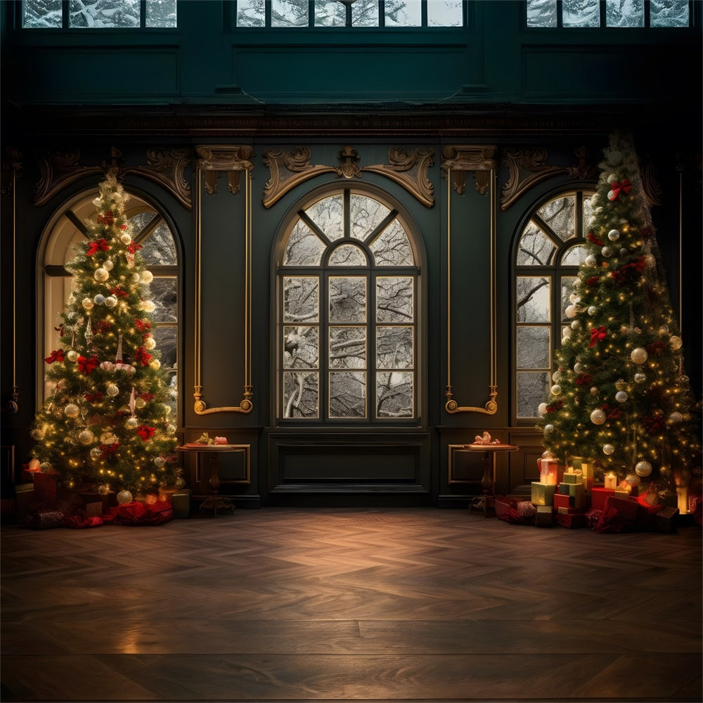 Sfondo Per Sala Da Ballo Con Alberi Di Natale Decorati RR8-134