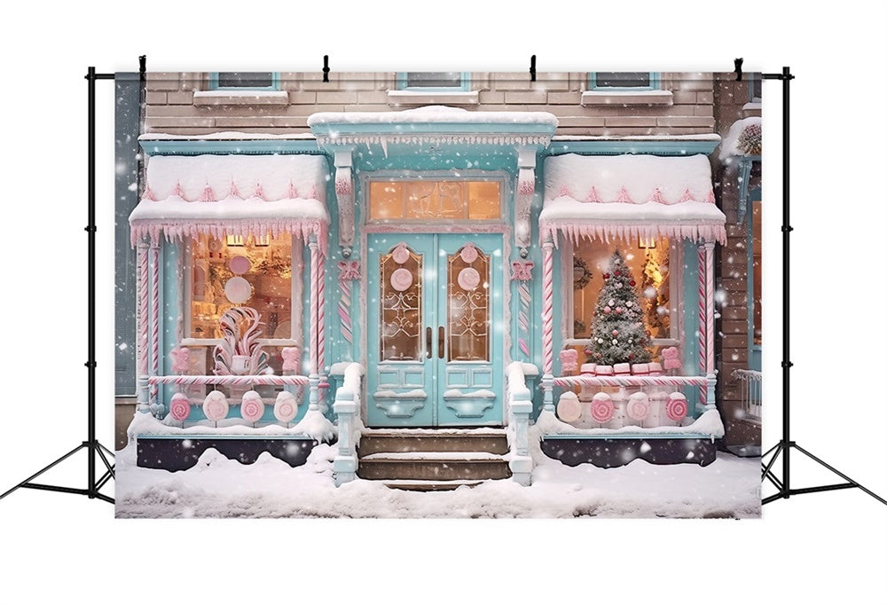 Sfondo Anteriore Del Negozio Di Candyland Innevato Di Natale RR8-149