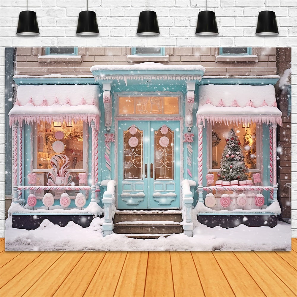 Sfondo Anteriore Del Negozio Di Candyland Innevato Di Natale RR8-149