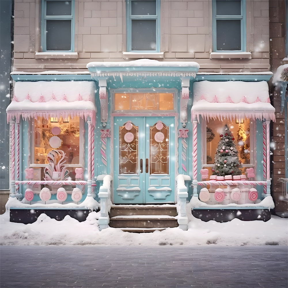 Sfondo Anteriore Del Negozio Di Candyland Innevato Di Natale RR8-149