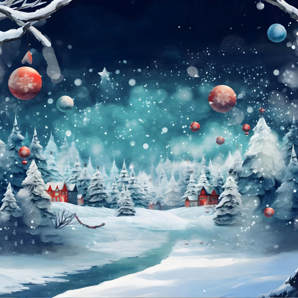 Sfondo Di Ornamenti Forestali Innevati Di Natale RR8-153