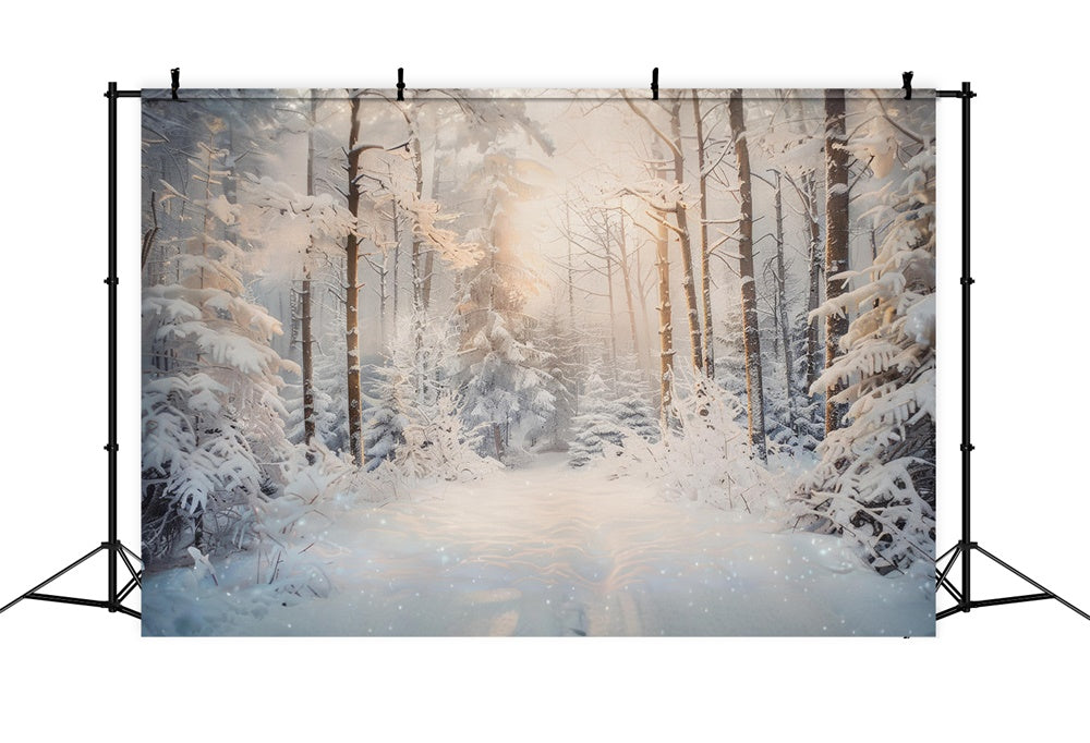 Sfondo Natalizio Sereno Nella Foresta Innevata Mattutina RR8-156
