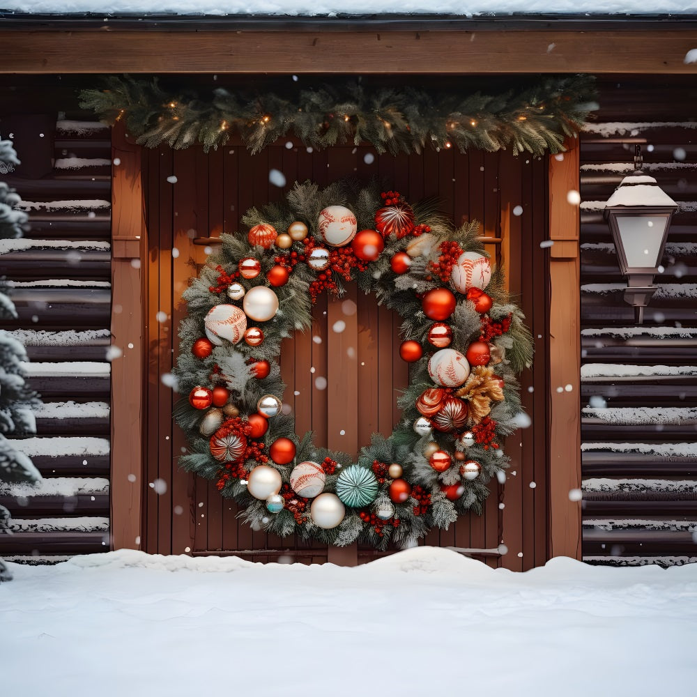 Sfondo Di Porta In Legno Con Ghirlanda Natalizia Elegante RR8-181
