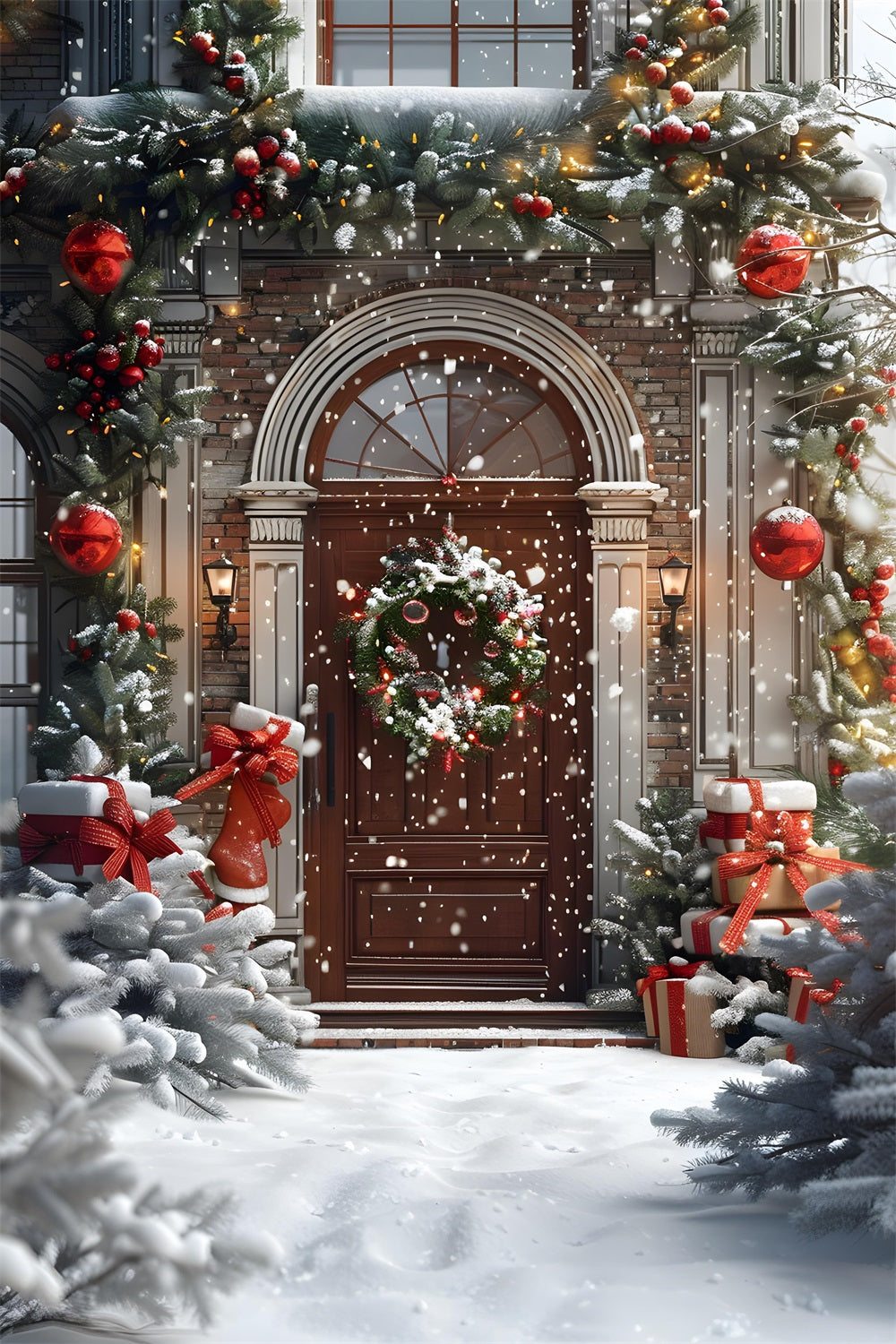 Sfondo Di Regali Per L'Ingresso Della Casa Festiva Di Natale RR8-182
