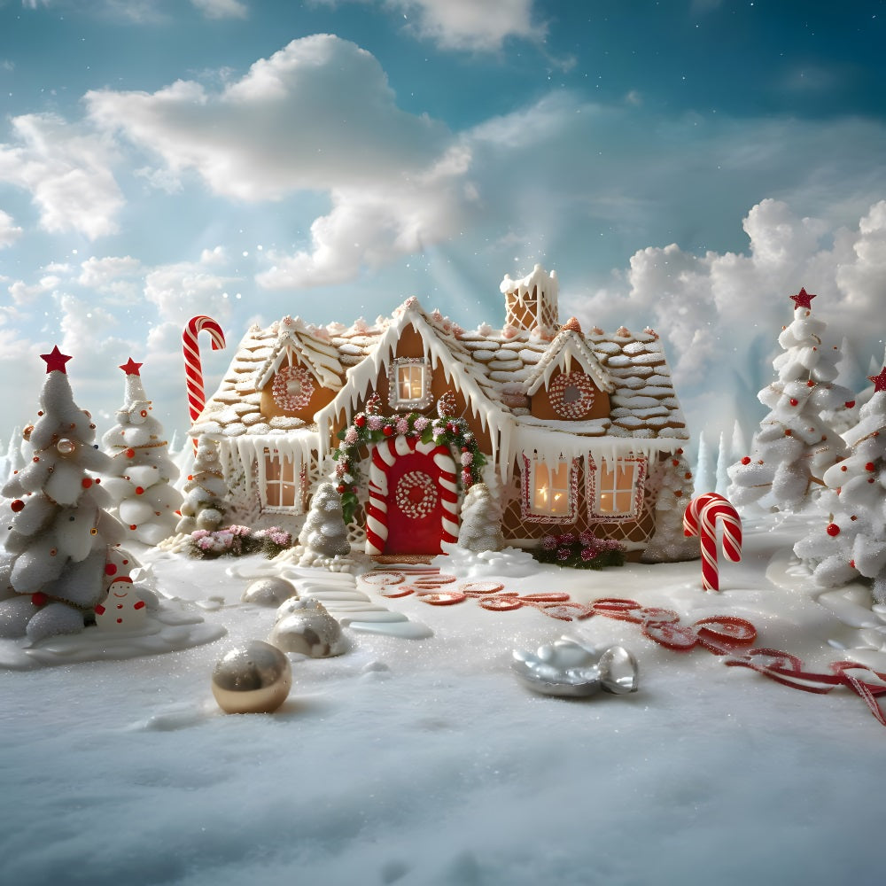 Sfondo Della Casa Di Pan Di Zenzero Innevata Del Sole Di Natale RR8-216