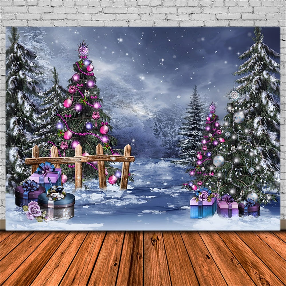 Sfondo Dei Regali Della Foresta Invernale Incantata Di Natale RR8-233