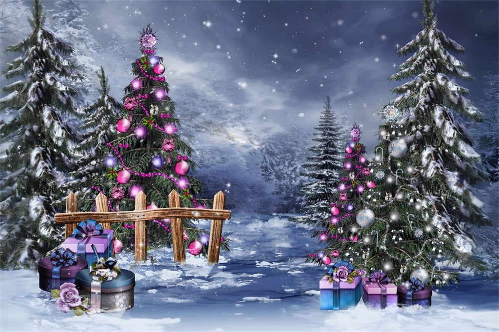 Sfondo Dei Regali Della Foresta Invernale Incantata Di Natale RR8-233