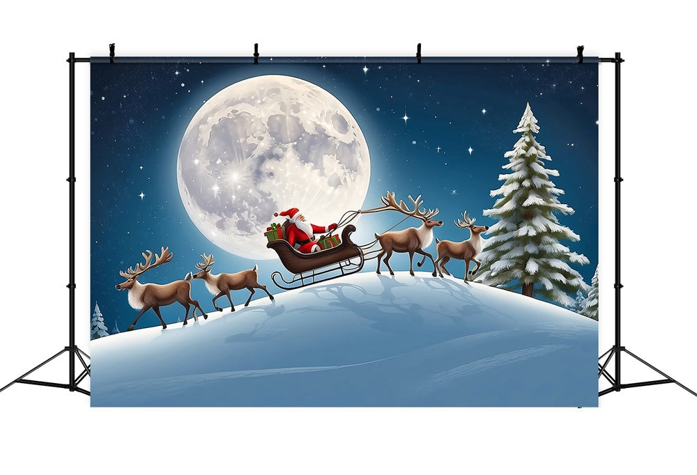 Giro In Slitta Di Natale Con Babbo Natale Sullo Sfondo Della Luna RR8-234