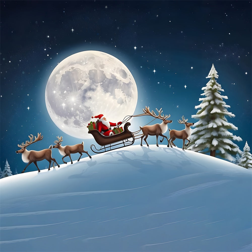 Giro In Slitta Di Natale Con Babbo Natale Sullo Sfondo Della Luna RR8-234