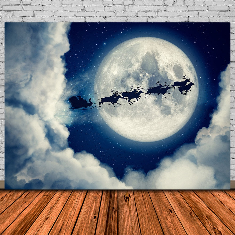 Natale Babbo Natale In Slitta Silhouette Luna Sullo Sfondo RR8-236