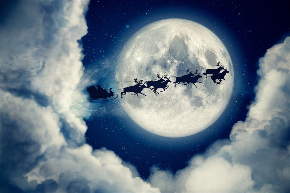 Natale Babbo Natale In Slitta Silhouette Luna Sullo Sfondo RR8-236