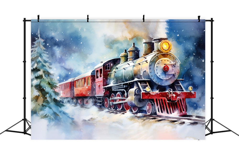 Sfondo Di Scena Invernale Del Treno Dell'Acquerello Di Natale RR8-252
