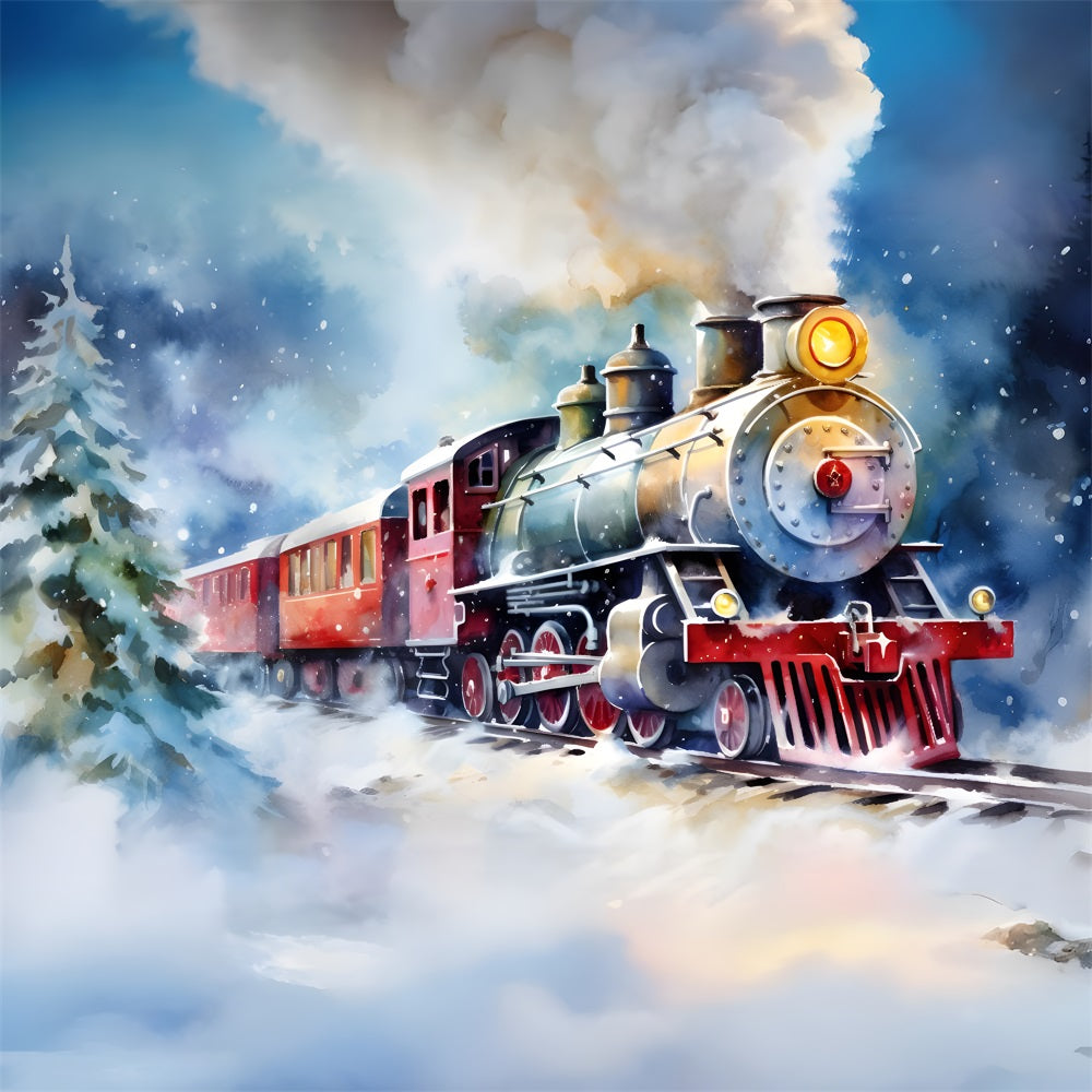 Sfondo Di Scena Invernale Del Treno Dell'Acquerello Di Natale RR8-252