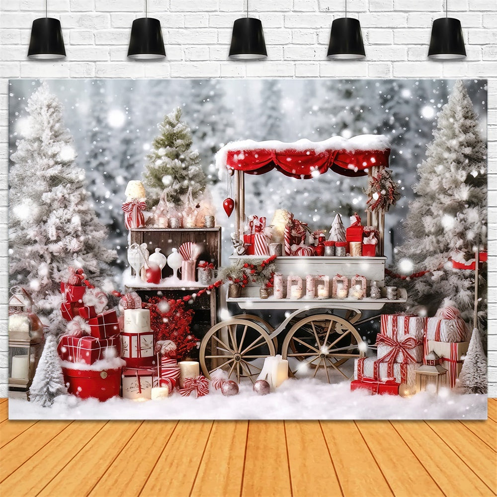 Sfondo Dei Regali Natalizi Del Carrello Innevato Di Natale RR8-262