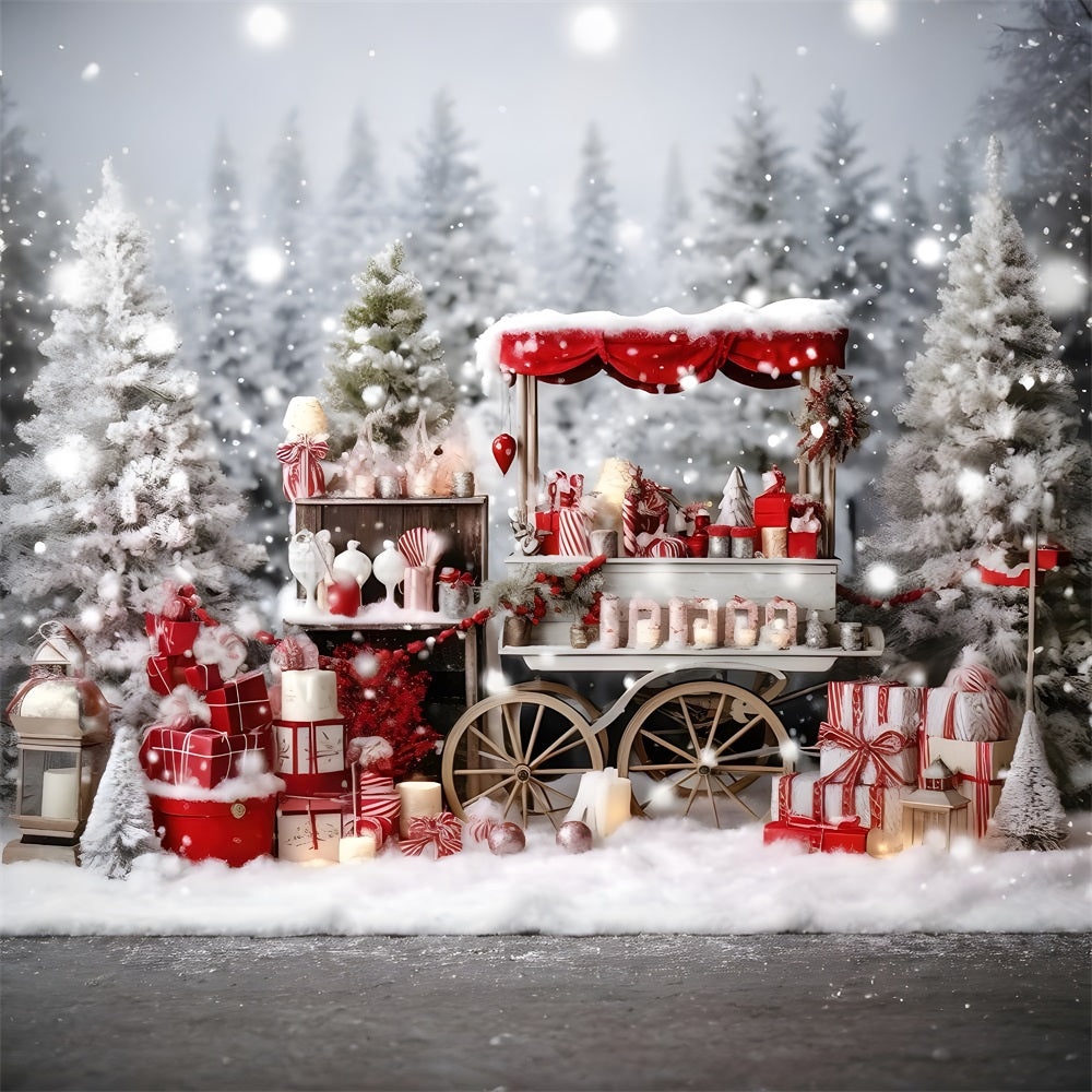 Sfondo Dei Regali Natalizi Del Carrello Innevato Di Natale RR8-262