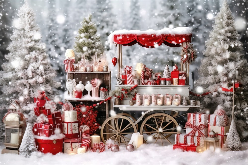 Sfondo Dei Regali Natalizi Del Carrello Innevato Di Natale RR8-262