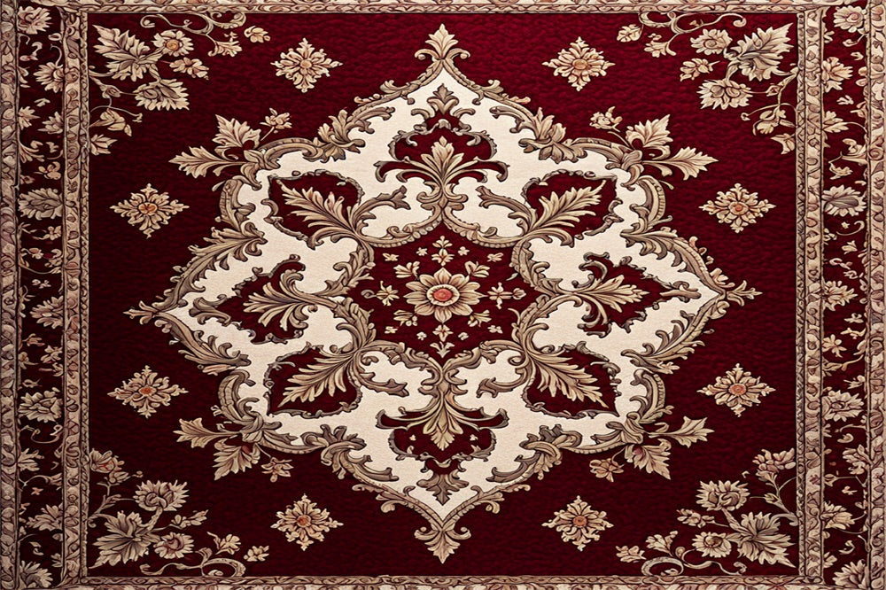 Elegante Tappeto Rosso E Crema Sullo Sfondo Del Pavimento RR8-302
