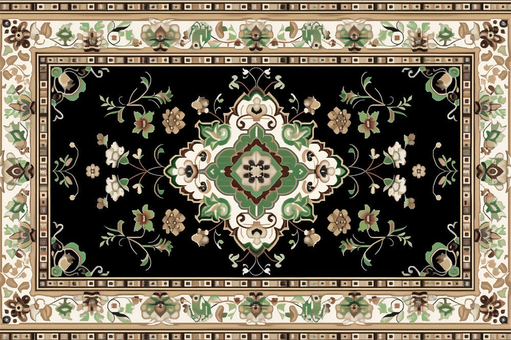 Sfondo Del Pavimento In Moquette Floreale Nero E Verde RR8-303