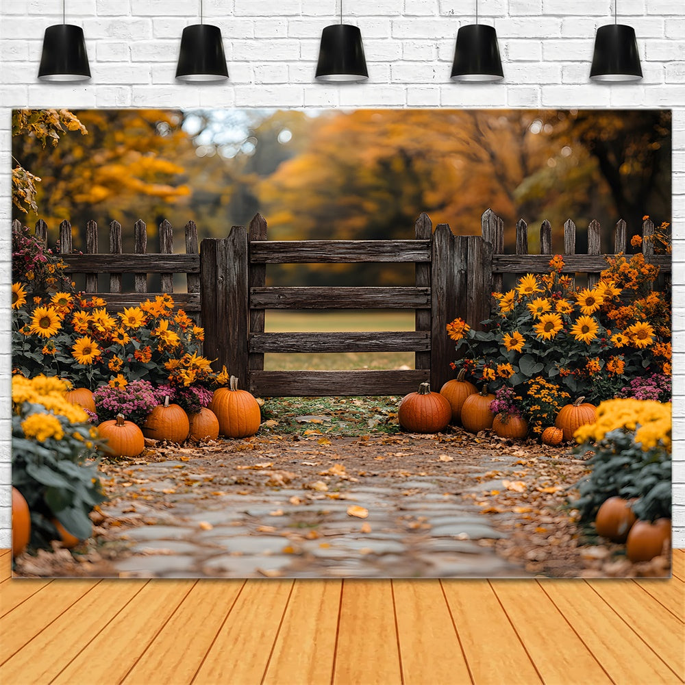 Cancello Rustico Autunnale E Sfondo Di Zucca RR8-309