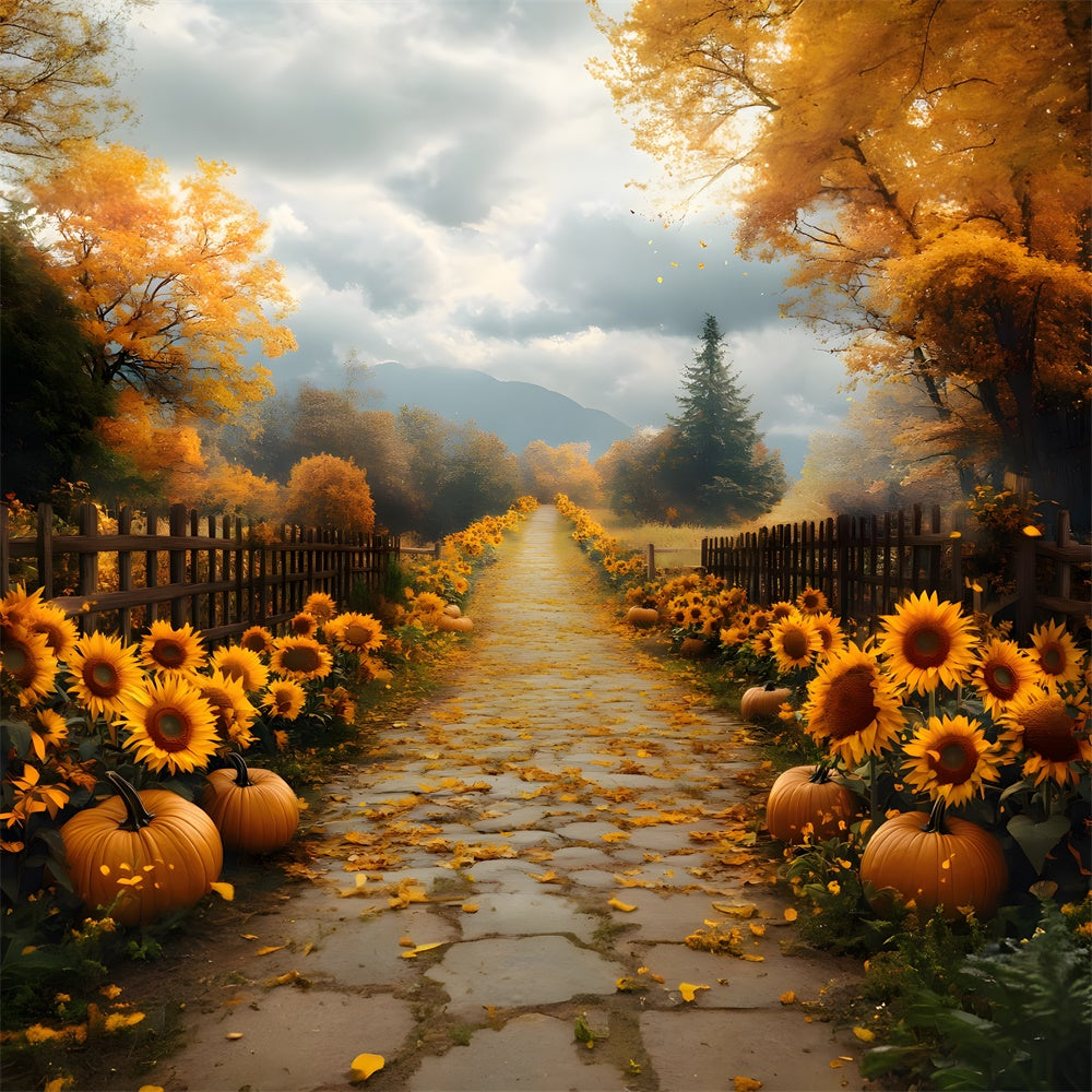 Sfondo Di Girasoli Circondati In Cottage Autunnale RR8-311